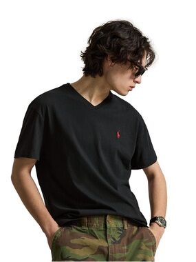 Polo by Ralph Lauren Black V-Neck Tee with Red Pony Logo